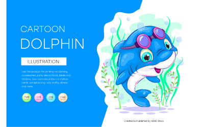 Cute Cartoon Dolphin, Cute Art, Vector