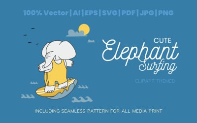 Illustration de surf d&amp;#39;éléphant mignon sur le thème
