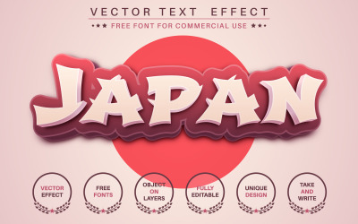 Japão - efeito de texto editável, estilo de fonte, ilustração gráfica