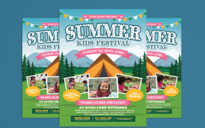 Modelo de folheto do acampamento infantil de verão