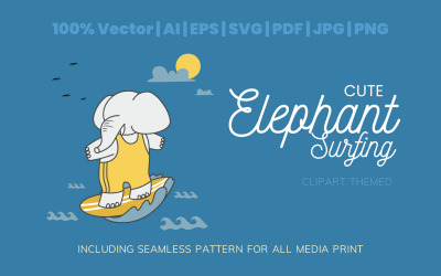 Simpatico elefante surf illustrazione a tema