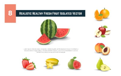 8 realista saludable fruta fresca aislada Vector 2 ilustración