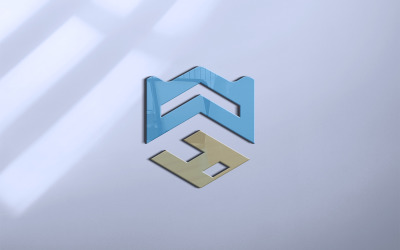 Glossy Logo Mockup 3D Sign White Wall With Shadow