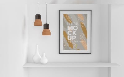 Black Frame Mockup with Vases on the Shelf Template Mockup