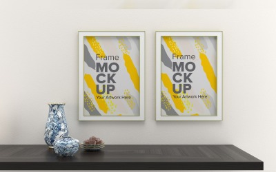 Mockup di due cornici con vasi su un modello di parete bianca Modello