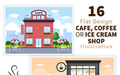 16 Kafé-, kafé- eller glassaffärsillustration