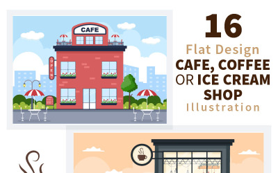 16 Kávézó, kávézó vagy fagylaltozó illusztráció