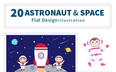 20 gullig astronaut i rymdbakgrundsillustration