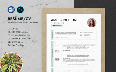 Amber Nelson 干净的简历模板设计