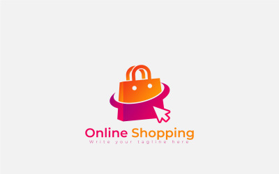 Online winkellogo met boodschappentas en muisaanwijzer