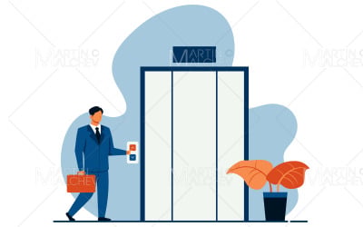 Uomo d&amp;#39;affari che va in ascensore Vector Illustration