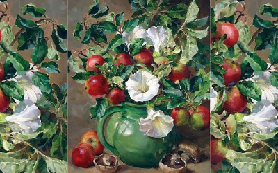 Akvarellblommavas med härlig landskap handritad illustration