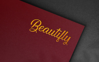 Design luxuoso do logotipo em relevo dourado com papel preto e vermelho