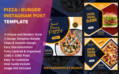 Fast Food Social Media Post Design Instagram Mall Bundle Pack | Pizza, Burger, Restaurang