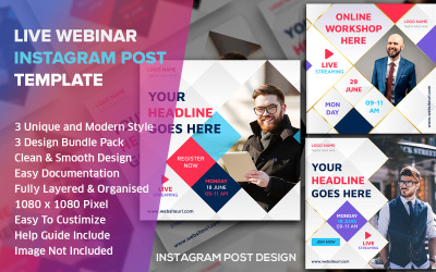 Live Streaming Social Media Post Design Template Bundle Pack