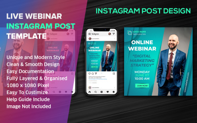 Streaming live Social Media Post Design Modello Instagram vol - 1