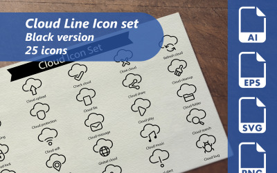 Modello di set di icone di linea di nuvole