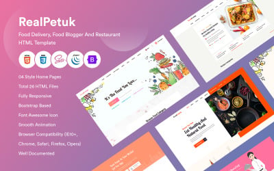 Realpetuk - HTML-шаблон для доставки еды, кулинарного блоггера и ресторана