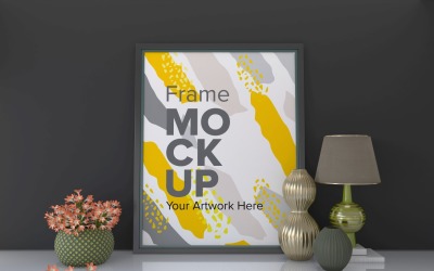 A Closeup Shot Of A Frame With Decorative Items On The Table Mockup Template
