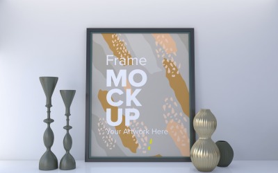 Black Frame With Decorative Items On The Table Mockup Template