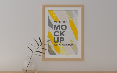 Frame With Vases On The Shelf And Gray Wall Mockup Template