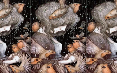 Aquarelle Un Amoureux Des Oiseaux Jouer Avec Des Oiseaux Beau Moment Illustration Dessinée À La Main Vecteur