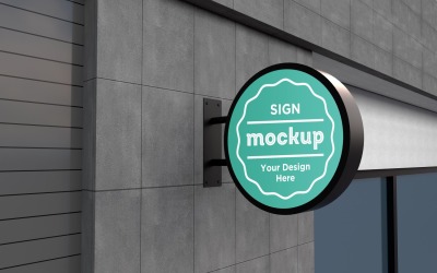 Duvar Mockup Şablonuna Ekli Yuvarlak Şekilli Billboard