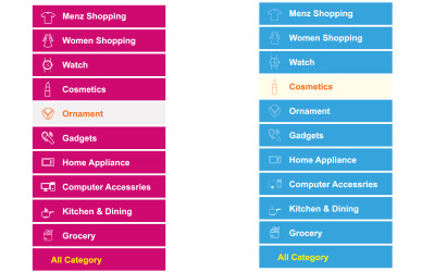 Prvky uživatelského rozhraní v nabídce kategorie elektronického obchodu s 10 ikonami