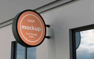 Duvar Tipi Cephe Yuvarlak Tabela Mockup Şablonu