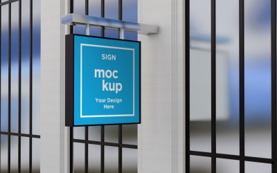 Square Wall Mount Sign Billboard Mockup Mall
