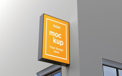 Wall Mount Rectangular Facade Sign Mockup Template