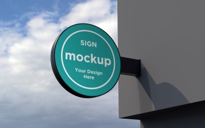 Wall Mount Round Facade Sign Mockup Template