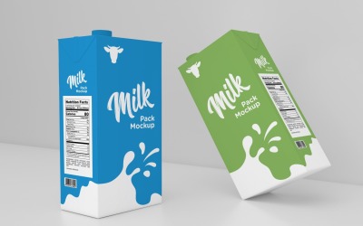 3D Zwei Milchpackung Ein Liter Geflieste Mockup-Vorlage
