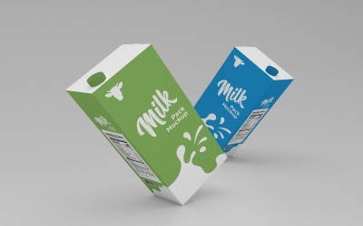 İki Tip Bir Litre Süt Paketi Ambalaj Düşen Mockup Şablonu