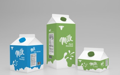 Üç Çeşit Süt Paketi Bir Yarım Sonra Paketleme Ve 250ml Mockup Şablonu