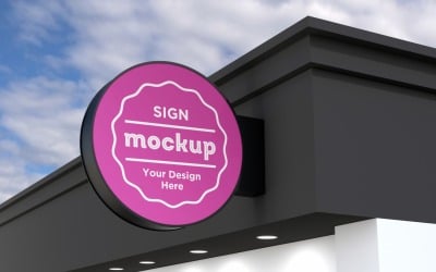 Wall Mounted Faсade Rounded Signage Mockup Template