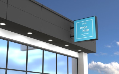 Wall Mounted Square Shaped Sign Billboard Mockup Template