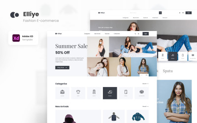 Mode e-commerce website sjabloon UI-elementen