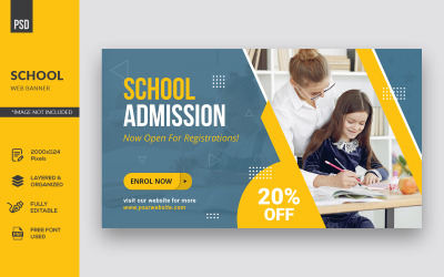 Modello di identità aziendale per banner Web di ammissione alla scuola moderna