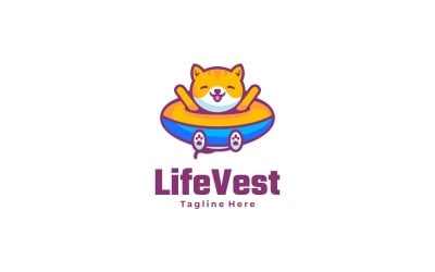 Modèle de logo de dessin animé chat heureux