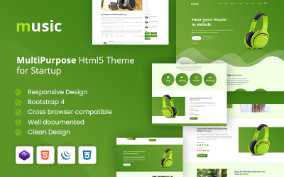 Musik - Hörlurar Business Multipurpose HTML5 webbplats mall
