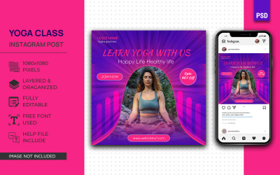 Yoga Online Sınıfı Instagram Sosyal Medya Yazı Tasarımı PSD Şablonu
