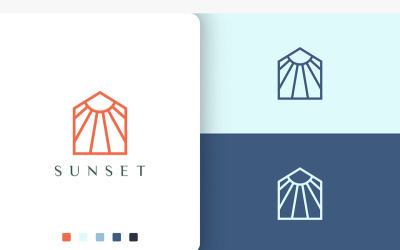 Logotipo del sol o de la casa en una línea mono simple