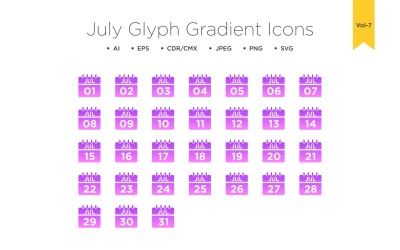 Conjunto de ícones de gradiente de glifo de julho