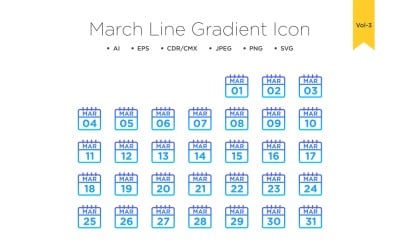 Conjunto de iconos de degradado de línea de marzo