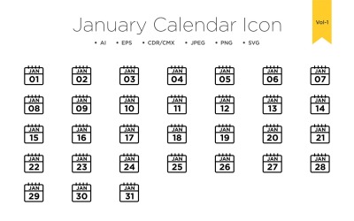 Icône de ligne de calendrier de janvier Vol 1