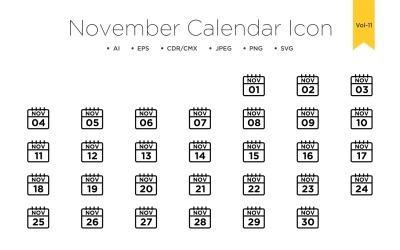 Icono de línea de calendario de noviembre Vol 11