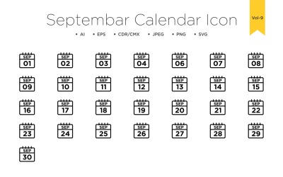 Icono de línea de calendario de septiembre Vol 9