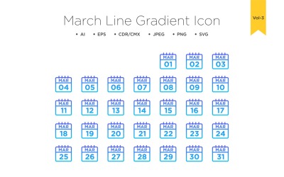 Mars Line Gradient Ikonuppsättning