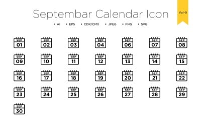Szeptember naptár sor ikon, 9. kötet